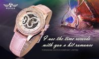 Die Armbanduhr-Leder-Rosa-Mode-Handwind-mechanische Armbanduhr der analogen großes Gesichts-Frauen