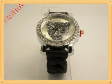Leopard-Kristallsilikon-Manschetten-Uhr rot/Schwarzes nicht ätzend