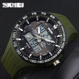 Armee-grüne große Skala-analog-digitale Armbanduhr mit doppeltem Japan Movts