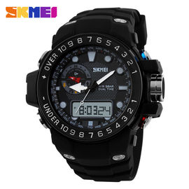 Schwarzer starker PU-Bügel-analog-digitale Armbanduhr mit glänzenden Schnallen