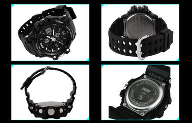 Soem-Mann-Doppelzeit-Zonen-analog-digitale Armbanduhr mit stündlichem Glockenspiel