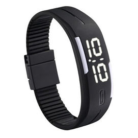 Wasser-beständiges weißes Gummilicht führte Digital-Armbanduhr für Mann im Schwarzen, blau
