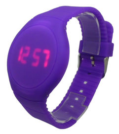 Purpurrote runde Armbanduhr des Gesichts-LED Digital für Frauen mit Logo Debossed