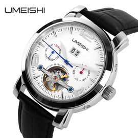Mode-automatische mechanische Uhr mit Metallbügel-Kuh-echtes Leder-Band