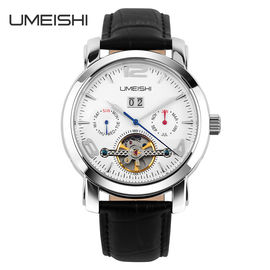 Mode-automatische mechanische Uhr mit Metallbügel-Kuh-echtes Leder-Band