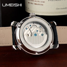 Mode-automatische mechanische Uhr mit Metallbügel-Kuh-echtes Leder-Band