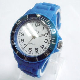 Klassisches blaues weißes Skala-Mann-Silikon-Quarz-Uhr-Eis 43MM kein Datum