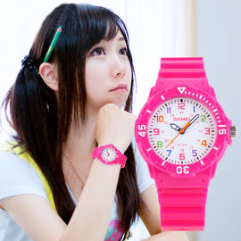 Rosa Plastikquarz-Uhr für Frau/Kinder, automatische Quarzuhren