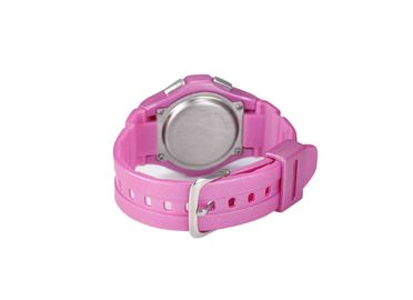 Runde Rosa PU-Frauen imprägniern Sport-Uhr mit LCD-Warnungs-Geschenk-Armbanduhr