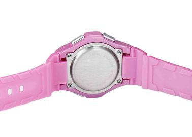 Runde Rosa PU-Frauen imprägniern Sport-Uhr mit LCD-Warnungs-Geschenk-Armbanduhr
