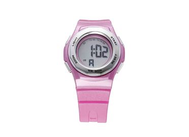 Runde Rosa PU-Frauen imprägniern Sport-Uhr mit LCD-Warnungs-Geschenk-Armbanduhr
