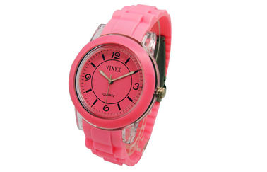 Rundes Silikon-Manschetten-Uhr-Rosa kundengebundene Armbanduhr-Legierungs-Einfassung