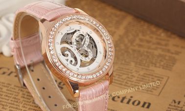 Die Armbanduhr-Leder-Rosa-Mode-Handwind-mechanische Armbanduhr der analogen großes Gesichts-Frauen